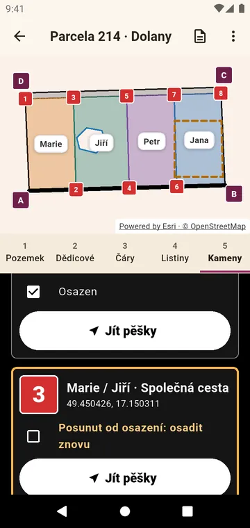 Mezníky, ke kterým dojdete pěšky a po osazení je odškrtnete