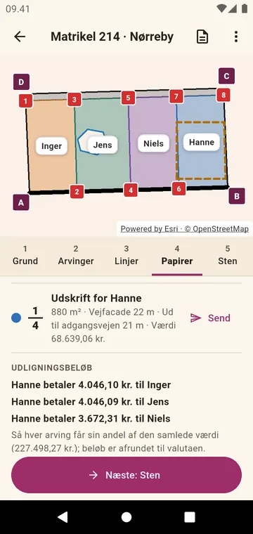Papirerne: en arvings udskrift og udligningsbeløbene