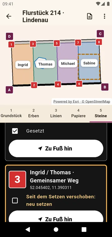 Die Grenzsteine, zu Fuß zu erreichen und abzuhaken, sobald gesetzt