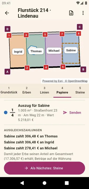 Die Papiere: der Auszug eines Erben und die Ausgleichszahlungen
