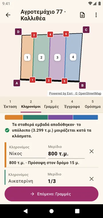 Οι κληρονόμοι και τα μερίδιά τους, σε κλάσματα ή σε εμβαδόν