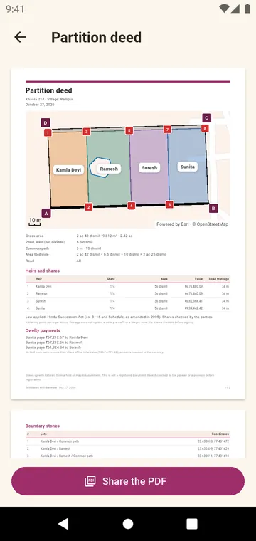 The partition deed in PDF, with the plan in colour