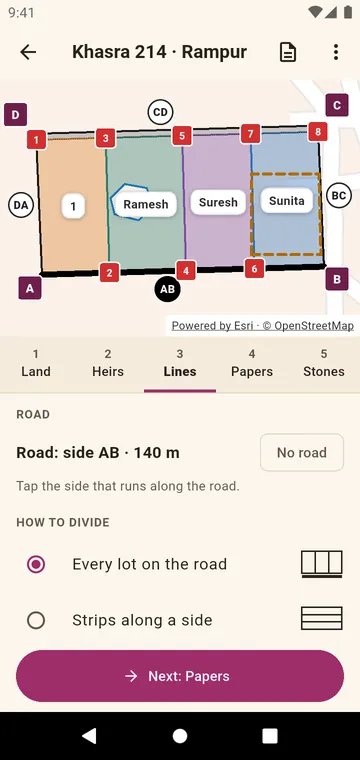 The plot cut so that every lot reaches the road