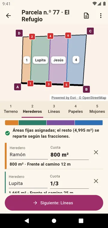 Los herederos y sus cuotas, en fracciones o en superficie
