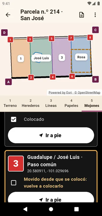 Los mojones, para ir a pie hasta ellos y marcarlos una vez colocados