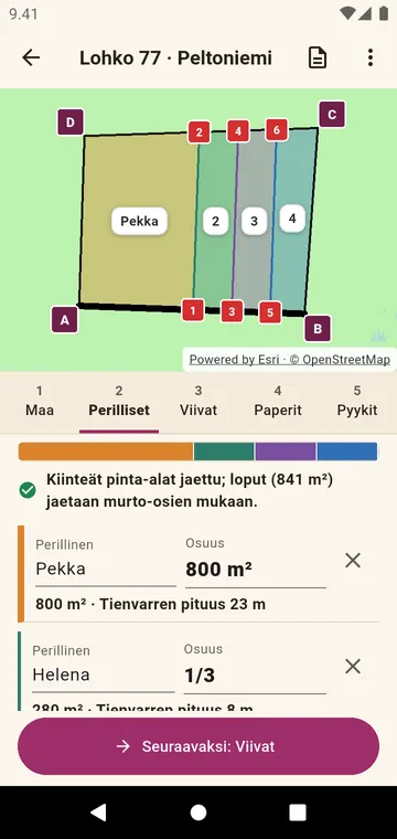 Perilliset ja heidän osuutensa murtolukuina tai pinta-alana