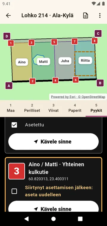 Rajapyykit: kävele niiden luo ja kuittaa ne asetetuiksi