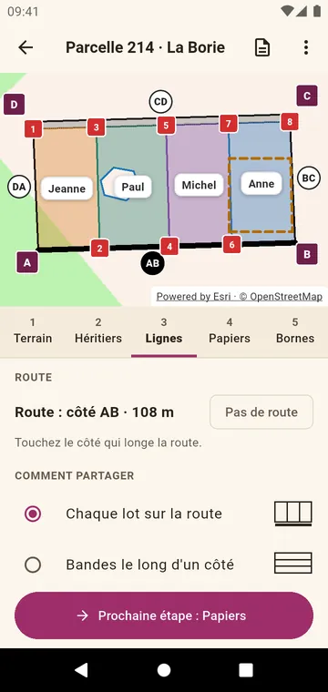 La parcelle découpée pour que chaque lot touche la route