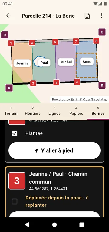 Les bornes, pour y aller à pied et les cocher une fois plantées