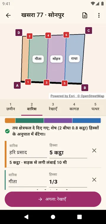 वारिस और उनके हिस्से, भिन्नों में या रकबे में
