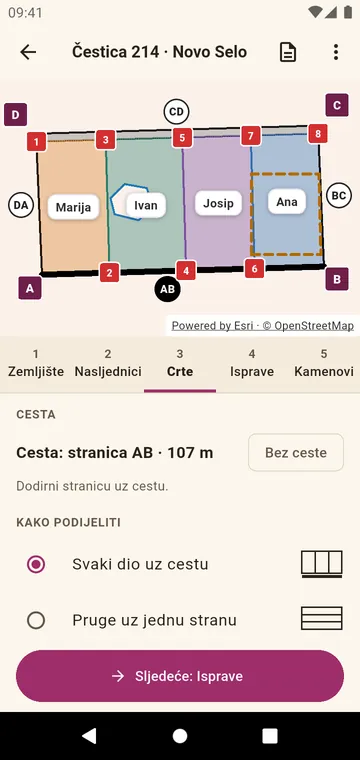 Čestica razrezana tako da svaki dio izlazi na cestu