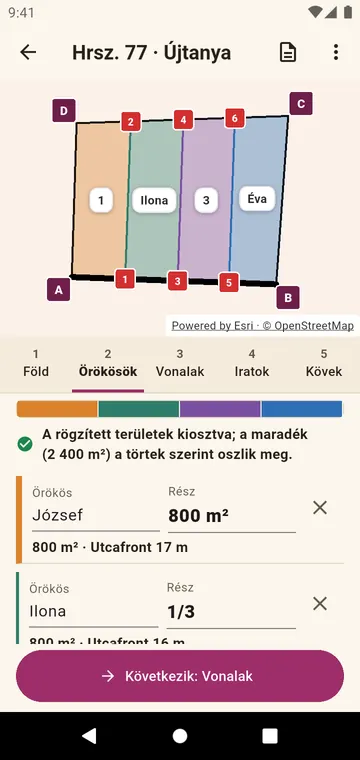 Az örökösök és részeik, törtben vagy területben