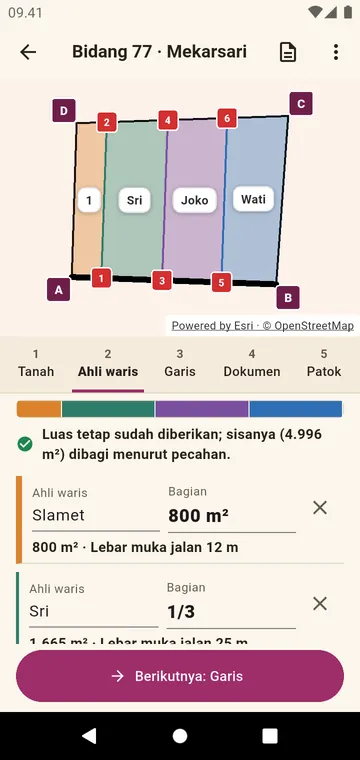 Para ahli waris dan bagiannya, dalam pecahan atau luas