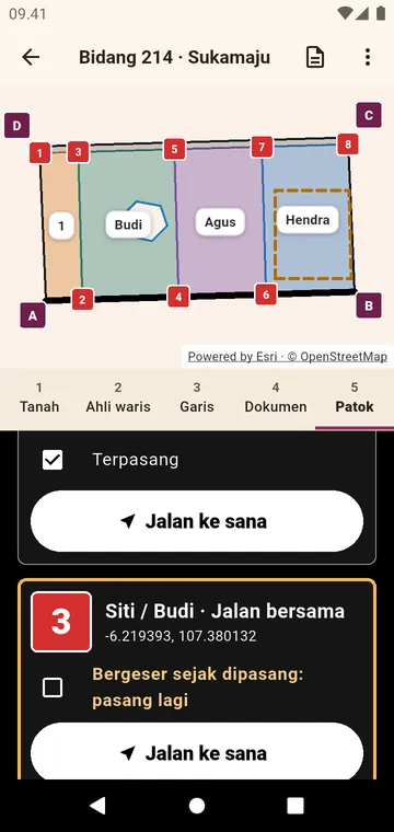 Patok batas, untuk didatangi dan dicentang setelah dipasang