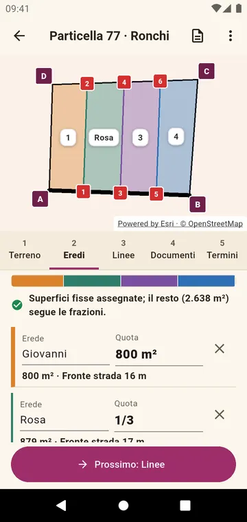 Gli eredi e le loro quote, in frazioni o in superficie