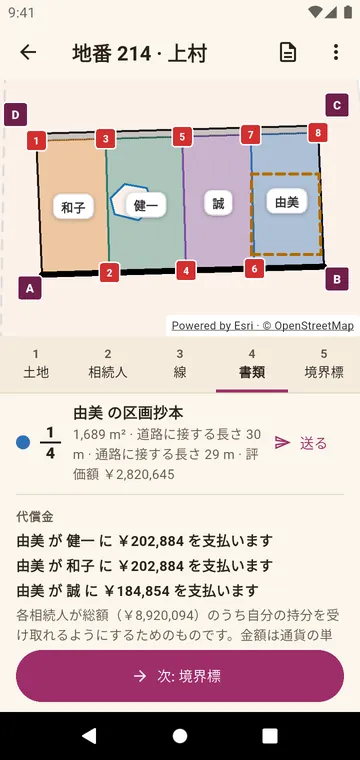 書類：相続人の抄本と代償金