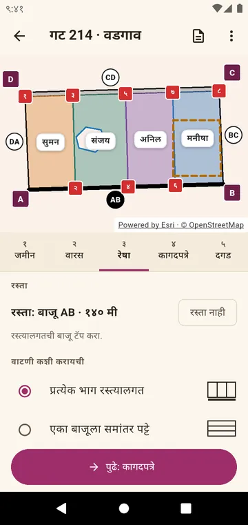 प्रत्येक भाग रस्त्यापर्यंत पोहोचेल असा कापलेला भूखंड