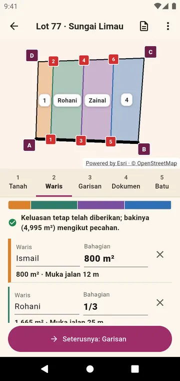 Waris dan bahagian mereka, dalam pecahan atau keluasan