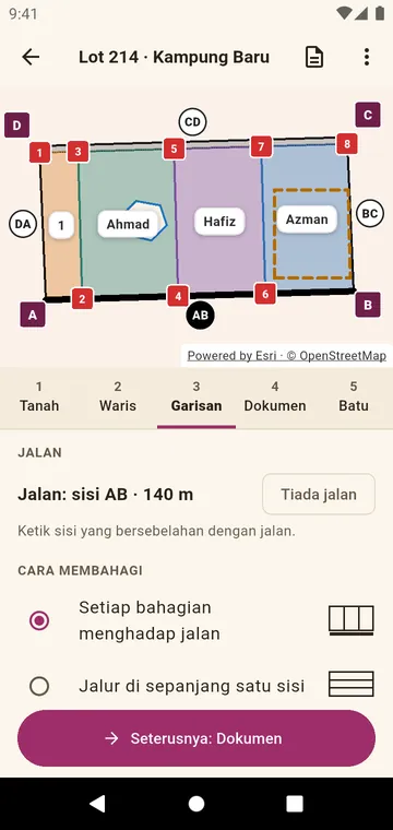 Lot dipotong supaya setiap bahagian menghadap jalan