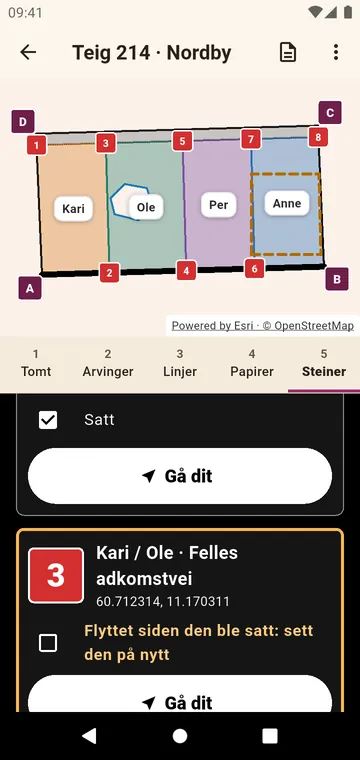 Grensesteinene, å gå til og krysse av når de er satt