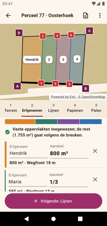 De erfgenamen en hun aandelen, in breuken of in oppervlakte