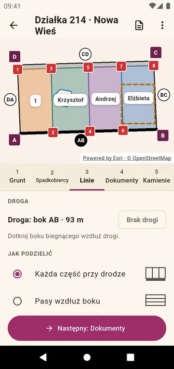 Działka pocięta tak, by każda część sięgała drogi