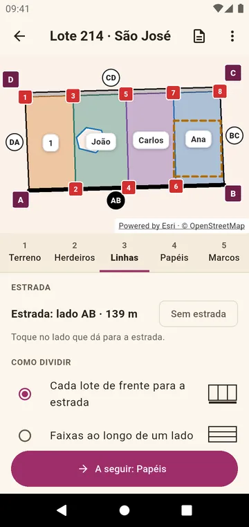 O terreno cortado para que cada lote fique de frente para a estrada