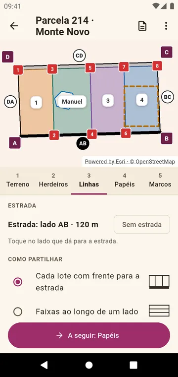 O terreno cortado para que cada lote tenha frente para a estrada