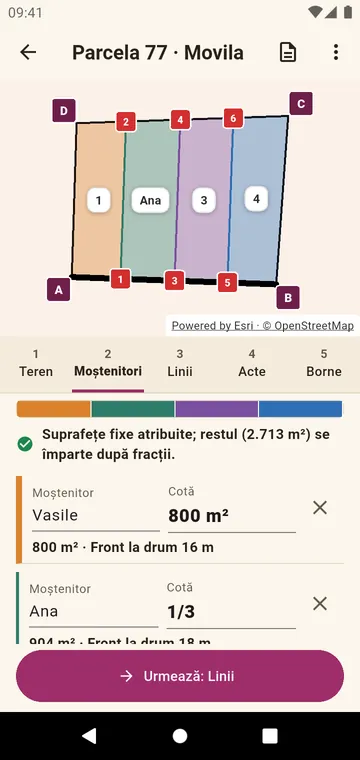Moștenitorii și cotele lor, în fracții sau în suprafață