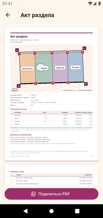 Акт раздела в PDF с цветной схемой