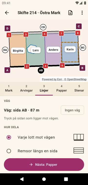 Skiftet delat så att varje lott når vägen
