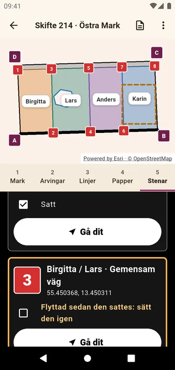 Gränsstenarna, att gå till och bocka av när de är satta