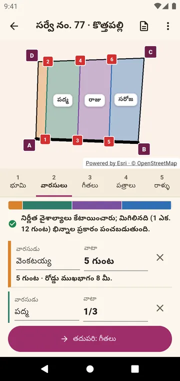 వారసులు, వారి వాటాలు, భిన్నాల్లో లేదా విస్తీర్ణంలో