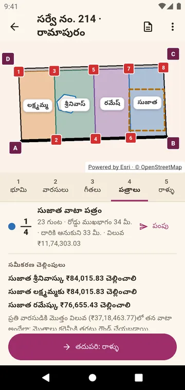 పత్రాలు: ఒక వారసుడి వాటా పత్రం, సమీకరణ చెల్లింపులు
