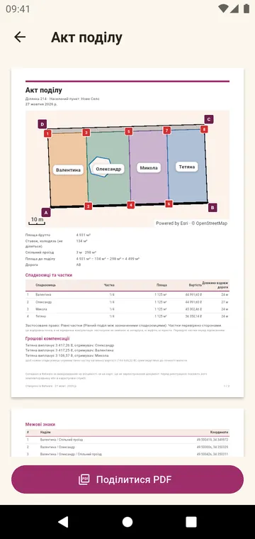 Акт поділу в PDF з кольоровою схемою