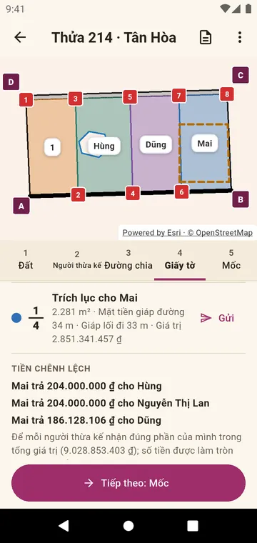 Giấy tờ: trích lục của một người thừa kế và tiền chênh lệch
